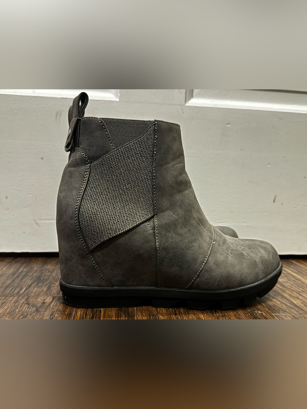 Womens Grey Wedge Ankle Bootie